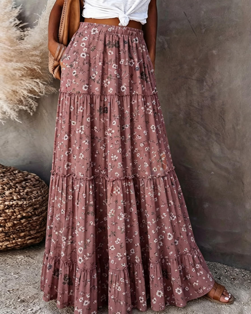 Dámská maxi sukně Sienna s květinovým vzorem – dlouhá sukně s vysokým pasem, elegantní a splývavá