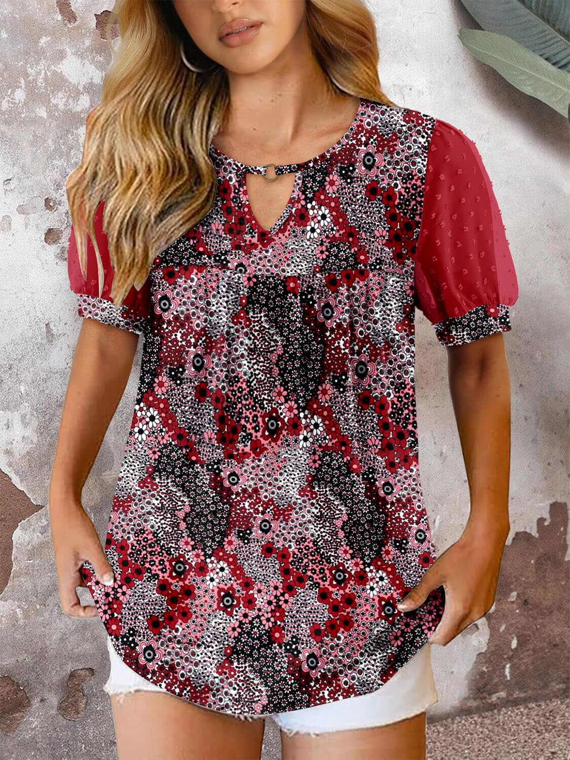 Fairy Chemisier Femme Décontracté – Blouse Fluide Col Rond à Manches Courtes