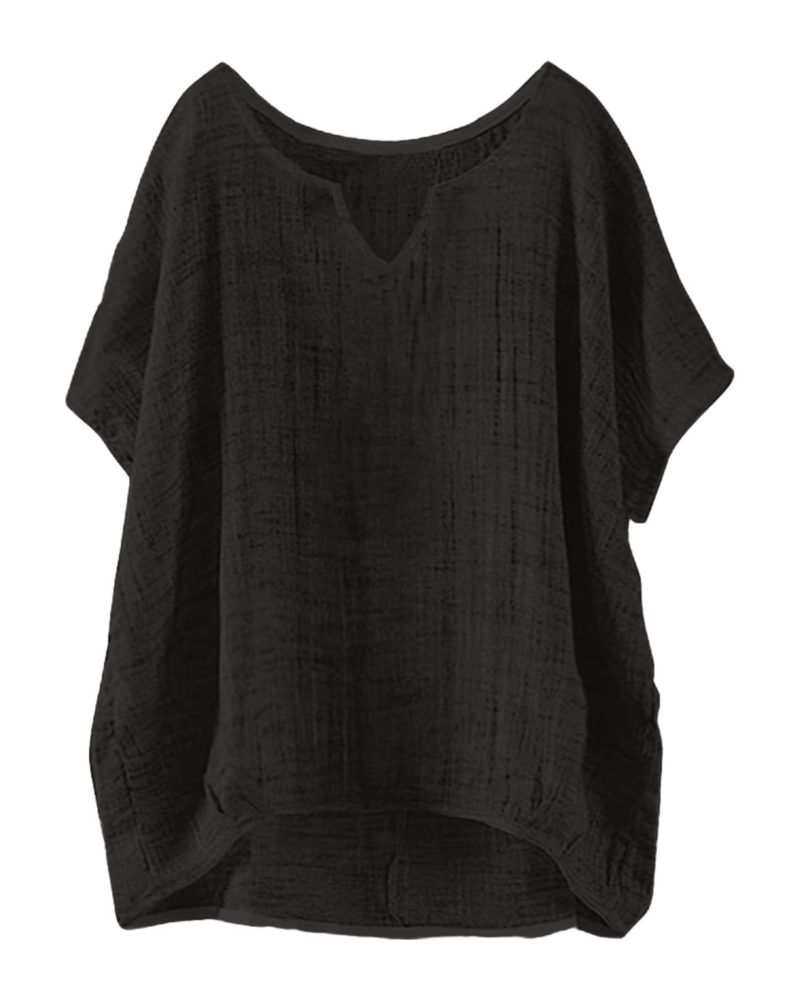 Blusa Anne Donna Estate – Lino Collo Tondo Maniche Corte Taglia Grande