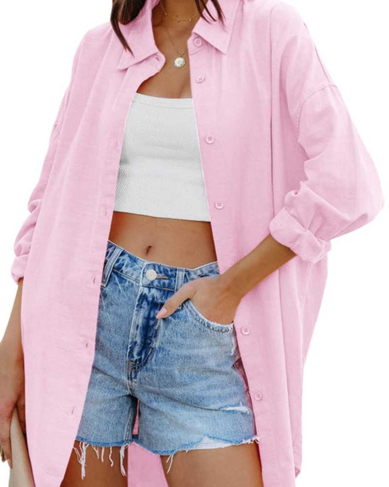 Blusa Ella Donna – Oversize con Bottoni, Maniche Lunghe e Tasche