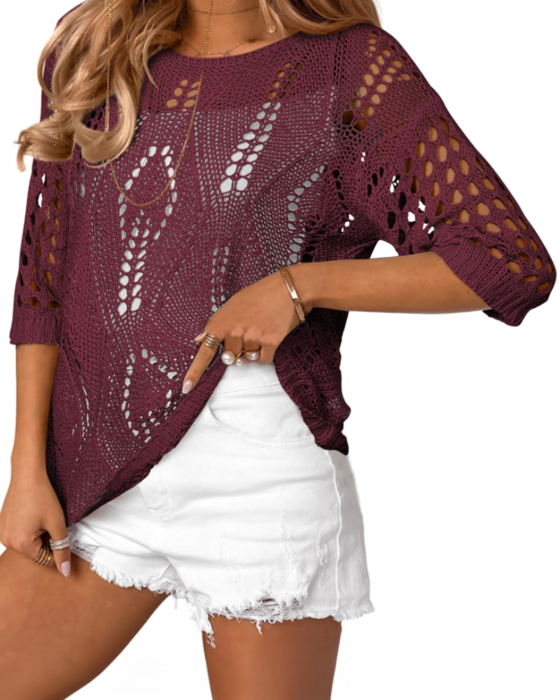 Camisola de Malha de Croché para Mulher Madison – Suéter Leve de Praia com Padrão Ajouré