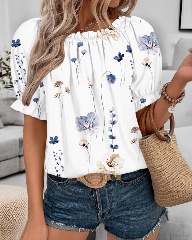 Blusa Sophia Mulher Verão – Ombros Descobertos com Folhos em Musselina Fluida