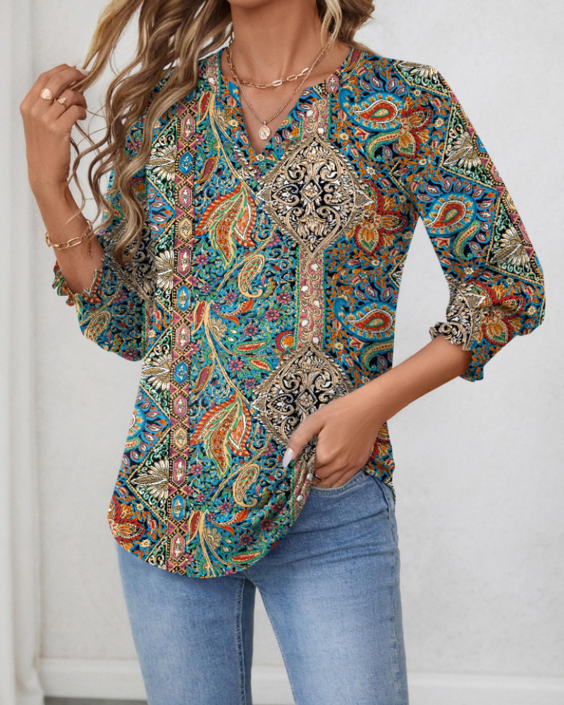 Lily Bluse Damen – V-Ausschnitt 3/4-Arm Eleganter Babydoll-Schnitt