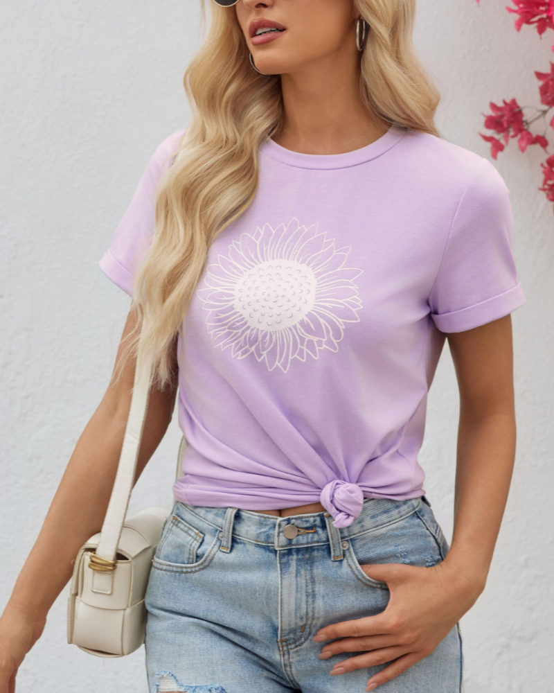 Ženska ljetna majica Daisy – vintage suncokret, okrugli izrez, kratki rukavi