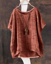 Fery Blouse Femme Été – Lin Uni Manches Courtes Coupe Ample