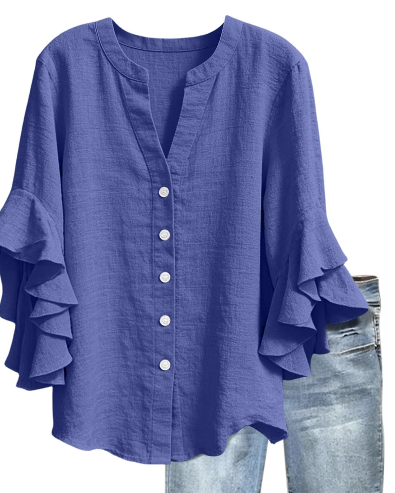 Blusa Megan Donna – Scollo a V Maniche 3/4 con Volant Stampata