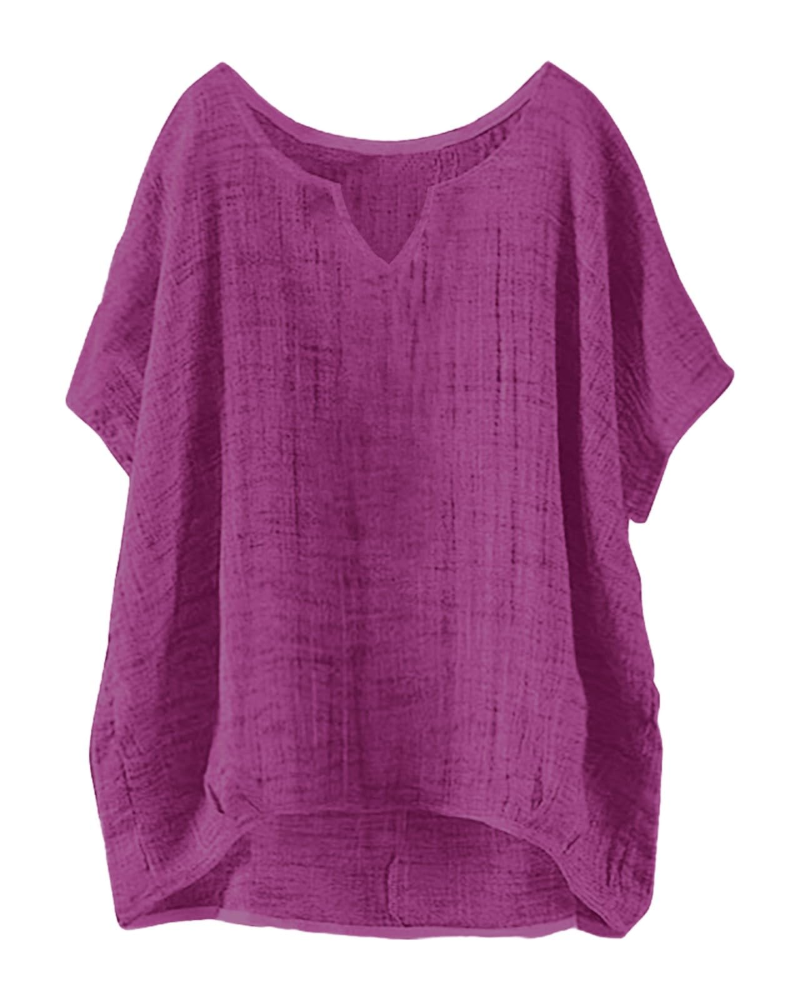 Blusa Anne Donna Estate – Lino Collo Tondo Maniche Corte Taglia Grande