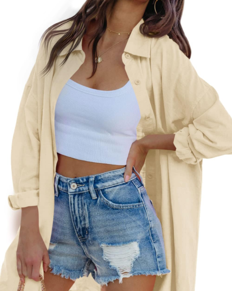 Blusa Ella Donna – Oversize con Bottoni, Maniche Lunghe e Tasche