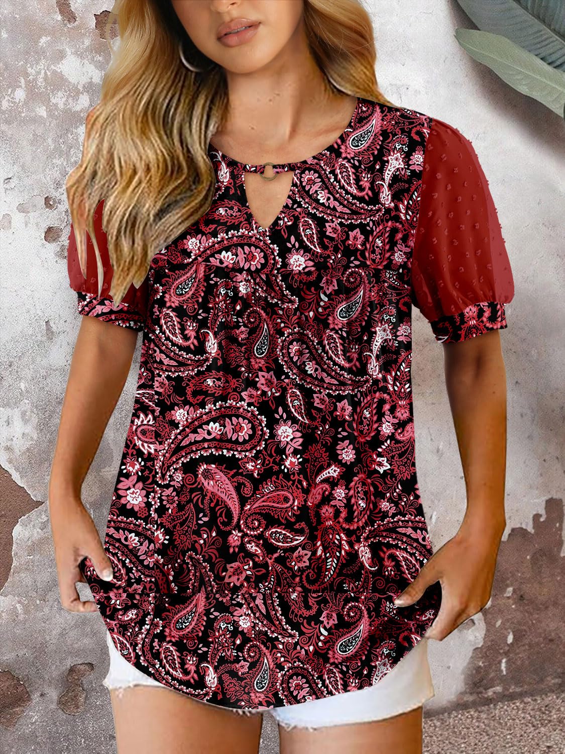 Fairy Chemisier Femme Décontracté – Blouse Fluide Col Rond à Manches Courtes