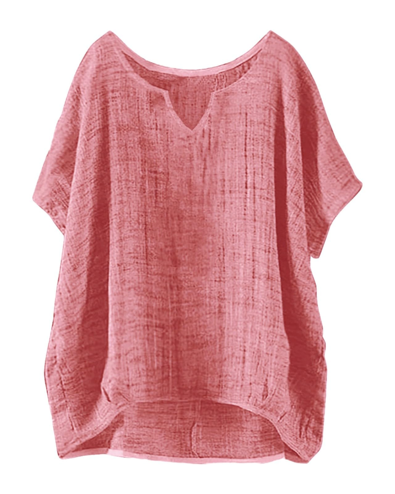Blusa Anne Donna Estate – Lino Collo Tondo Maniche Corte Taglia Grande