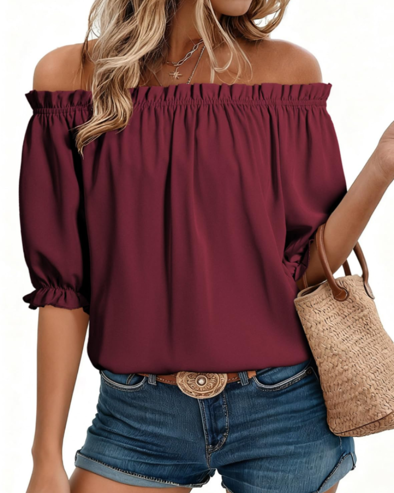 Blusa Sophia para mujer con hombros descubiertos – Top elegante con mangas abullonadas para el verano