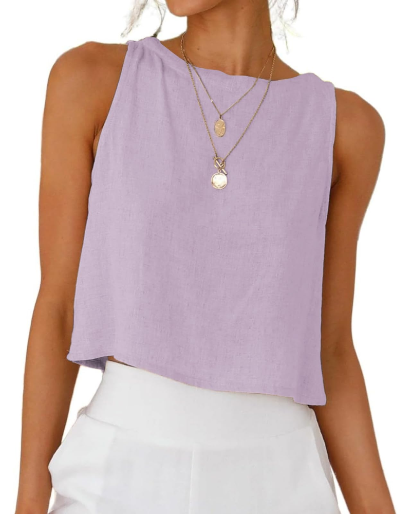 Top Sienna para Mulher em Linho – Blusa Curta Sem Mangas com Botões Elegantes nas Costas