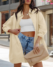 Blusa Ella Donna – Oversize con Bottoni, Maniche Lunghe e Tasche