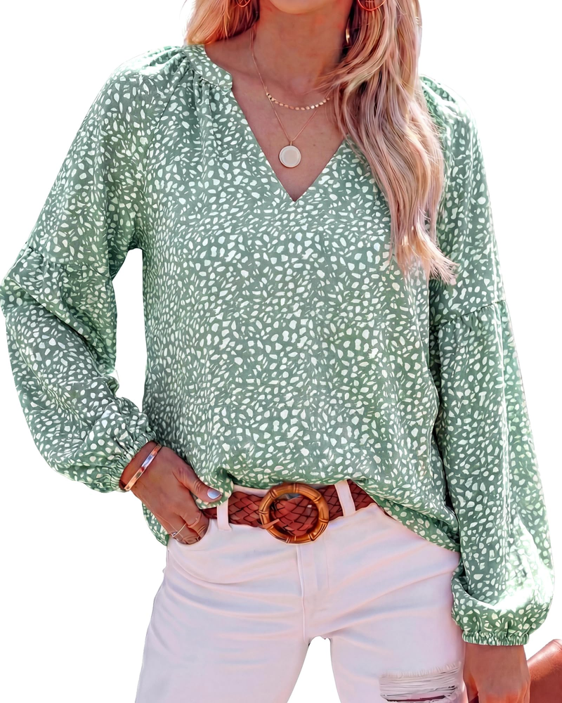 Blusa Paisley Mujer Floral – Blusa Bohemia con Cuello en V y Mangas Largas de Gasa