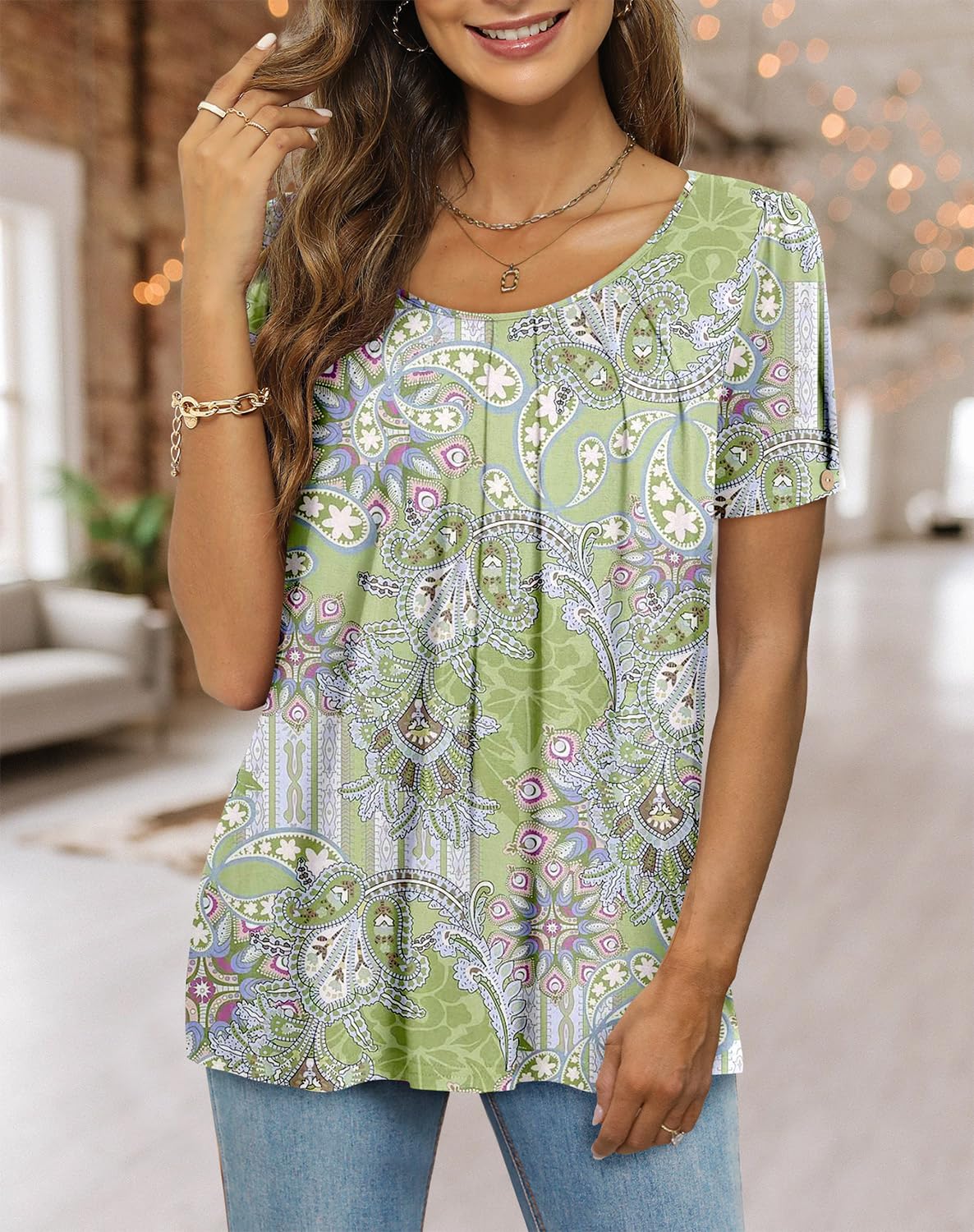 Fairy Chemisier Femme Décontracté – Blouse Fluide Col Rond à Manches Courtes