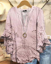 Blusa Megan Donna – Scollo a V Maniche 3/4 con Volant Stampata