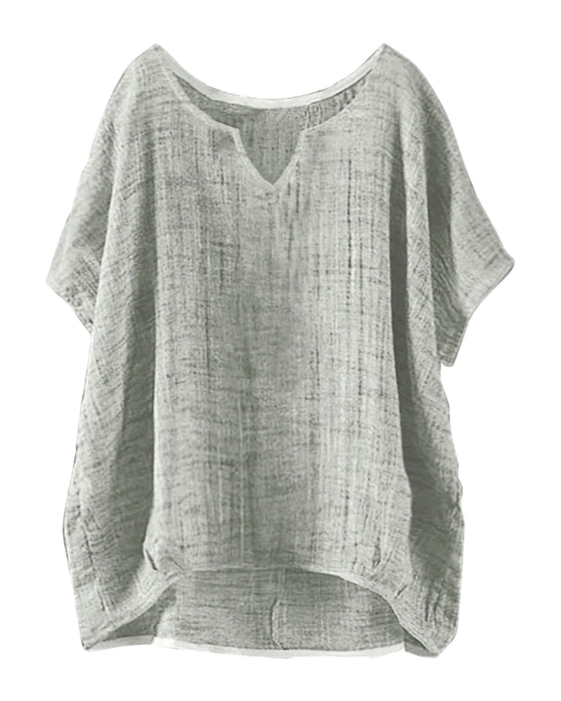 Blusa Anne Donna Estate – Lino Collo Tondo Maniche Corte Taglia Grande