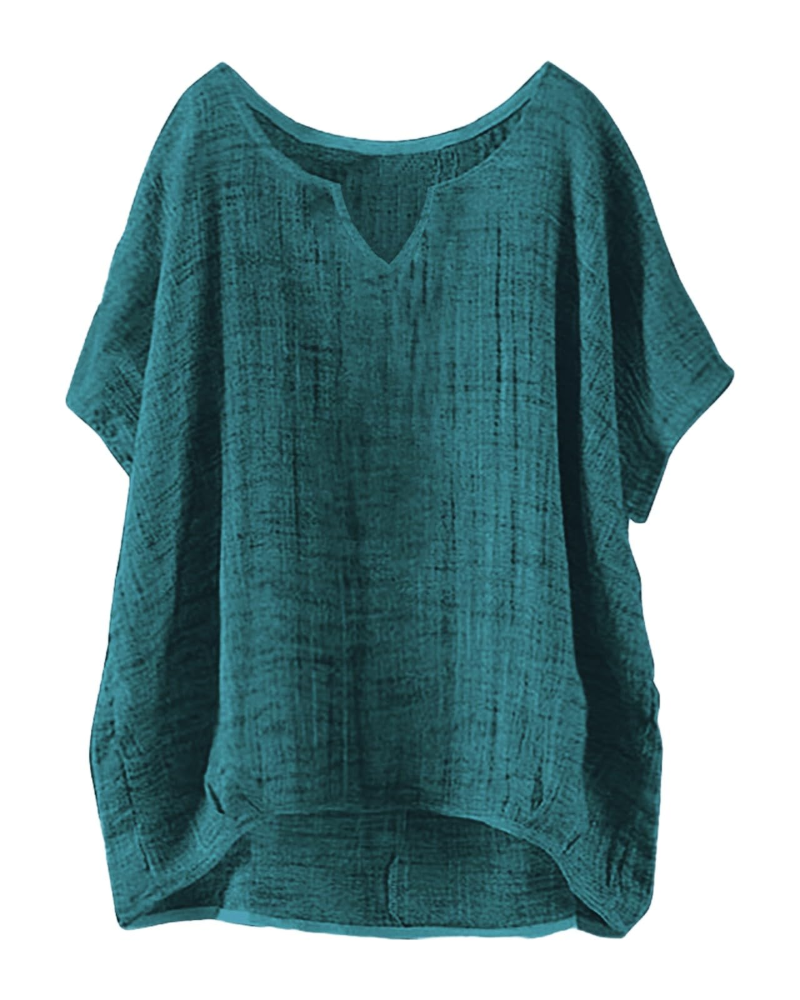 Blusa Anne Donna Estate – Lino Collo Tondo Maniche Corte Taglia Grande