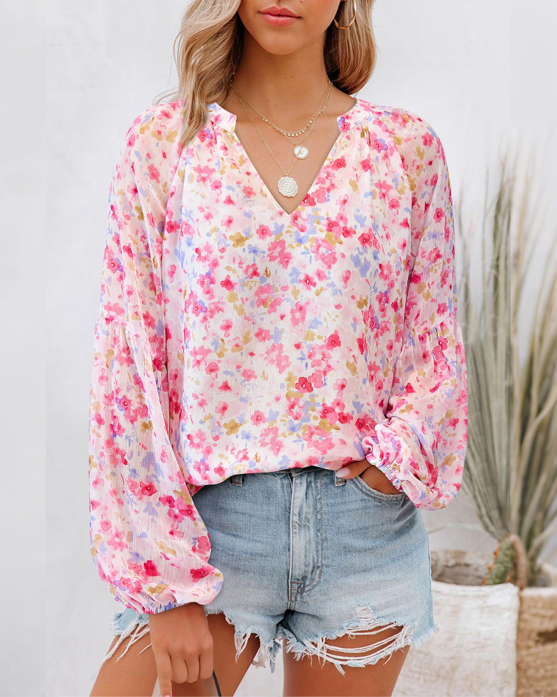 Blusa Paisley Mujer Floral – Blusa Bohemia con Cuello en V y Mangas Largas de Gasa