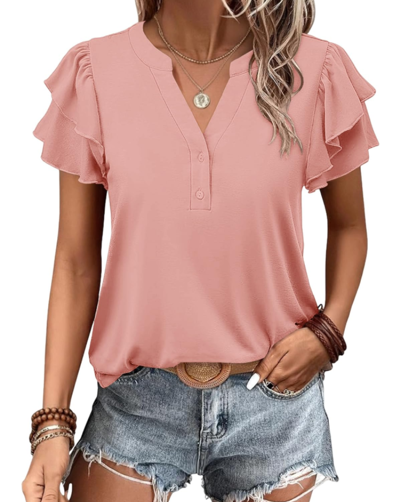 T-shirt Adele Mulher Verão – Decote em V Mangas Curtas Assimétricas