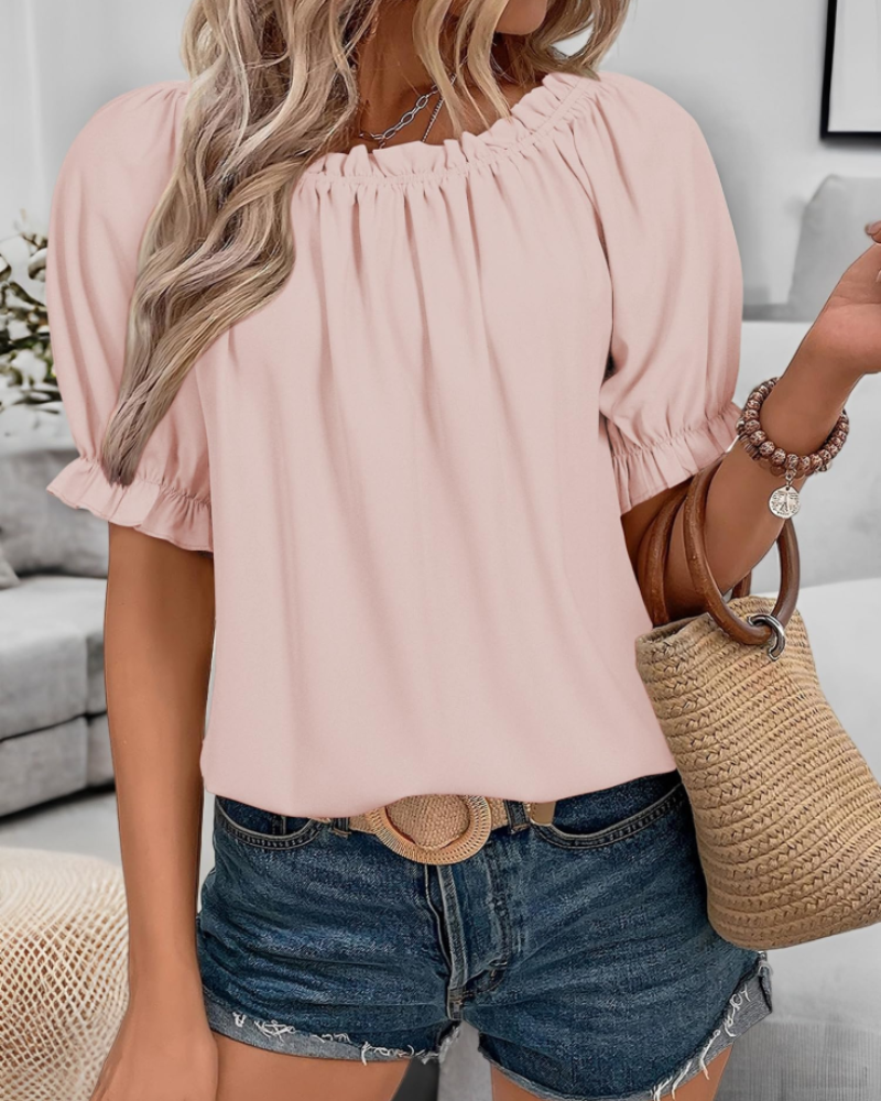 Blusa Sophia Mulher Verão – Ombros Descobertos com Folhos em Musselina Fluida