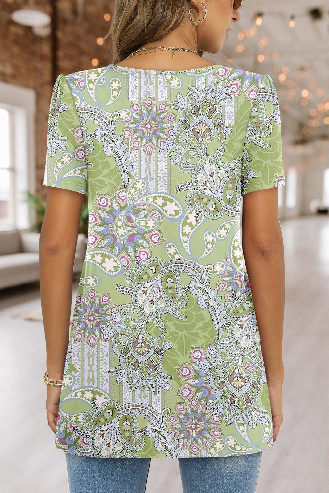 Fairy Chemisier Femme Décontracté – Blouse Fluide Col Rond à Manches Courtes