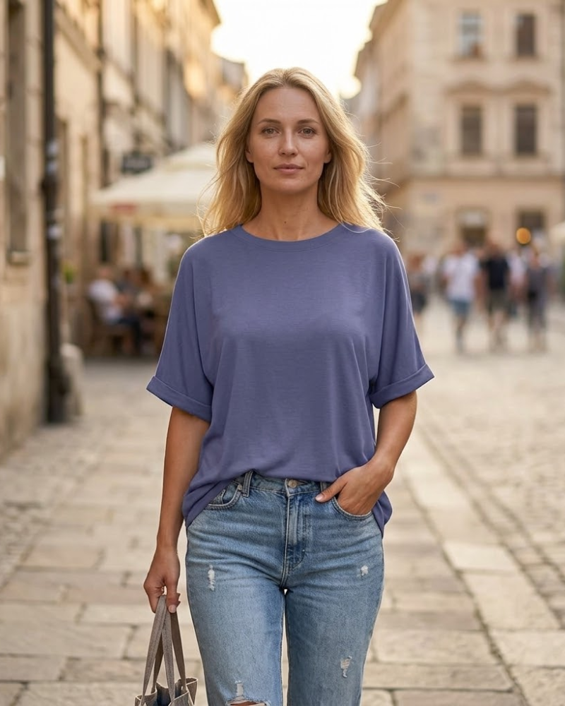 Laura Oversize Women's T-Shirt – Chic Summer Top with Round Neck and Short Sleeves Tunic