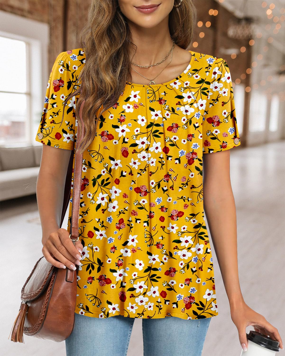 Fairy Chemisier Femme Décontracté – Blouse Fluide Col Rond à Manches Courtes