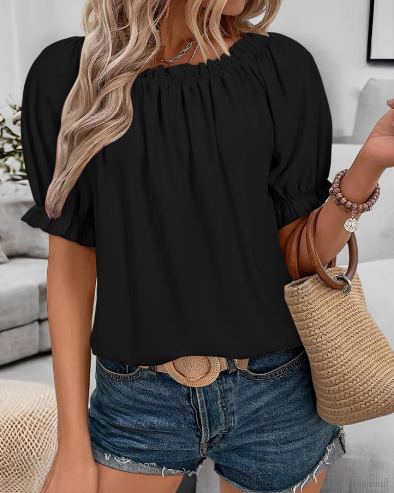 Blusa Sophia Mulher Verão – Ombros Descobertos com Folhos em Musselina Fluida
