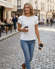Bluza Sophie pentru femei plisată – top elegant cu guler rotund și mâneci cu volane chic