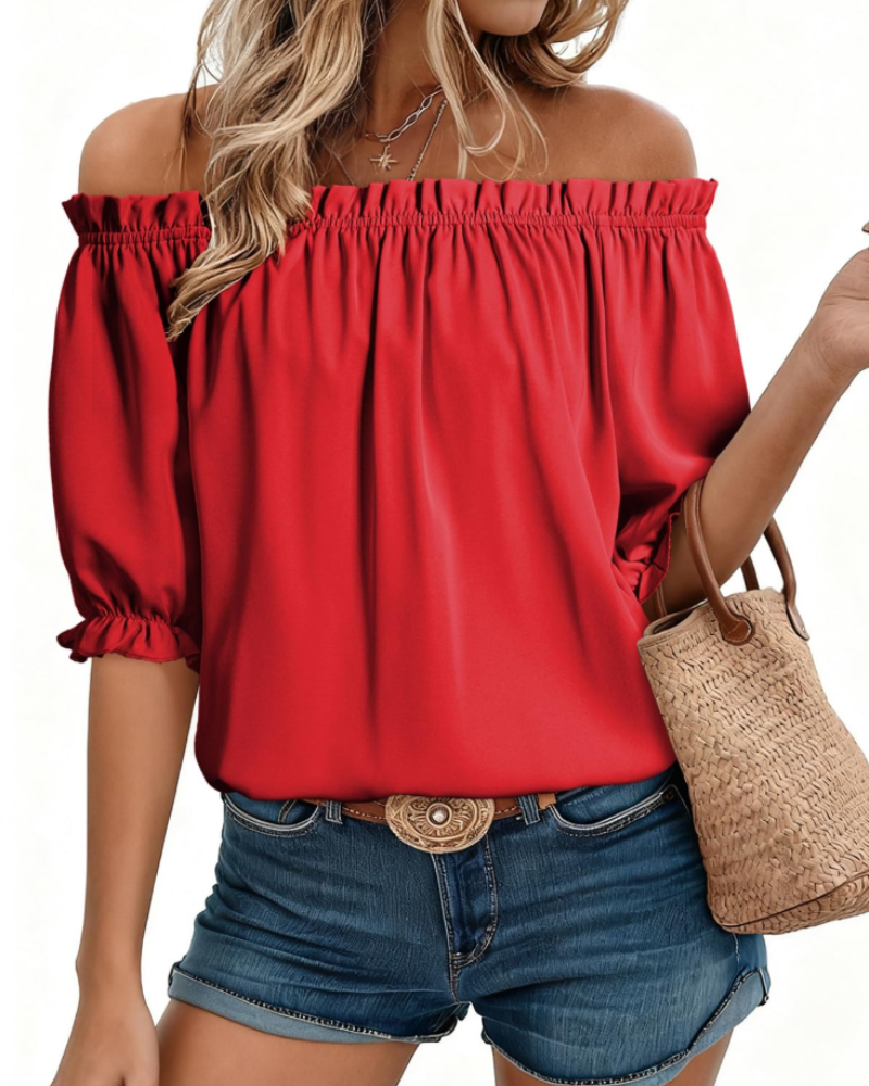 Blusa Sophia para mujer con hombros descubiertos – Top elegante con mangas abullonadas para el verano