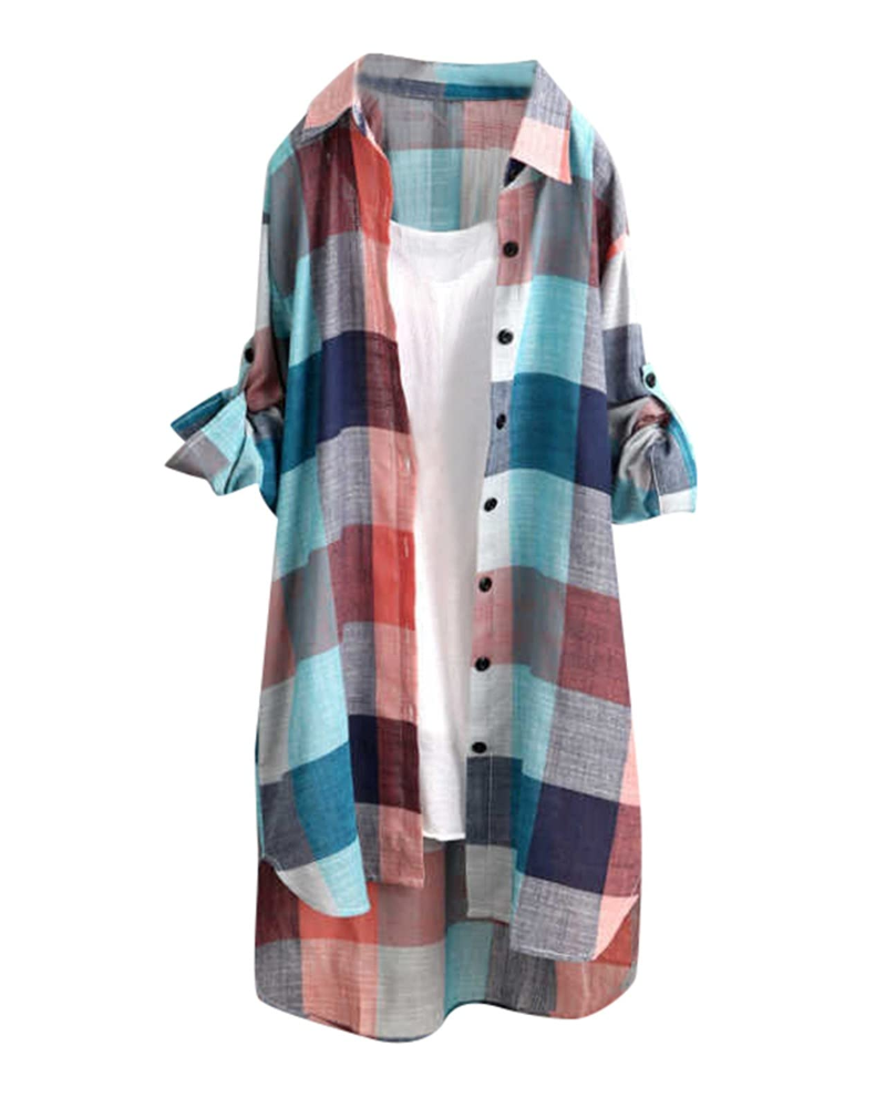 Charlotte Chemise Femme Lin – Carreaux Oversize Manches Longues