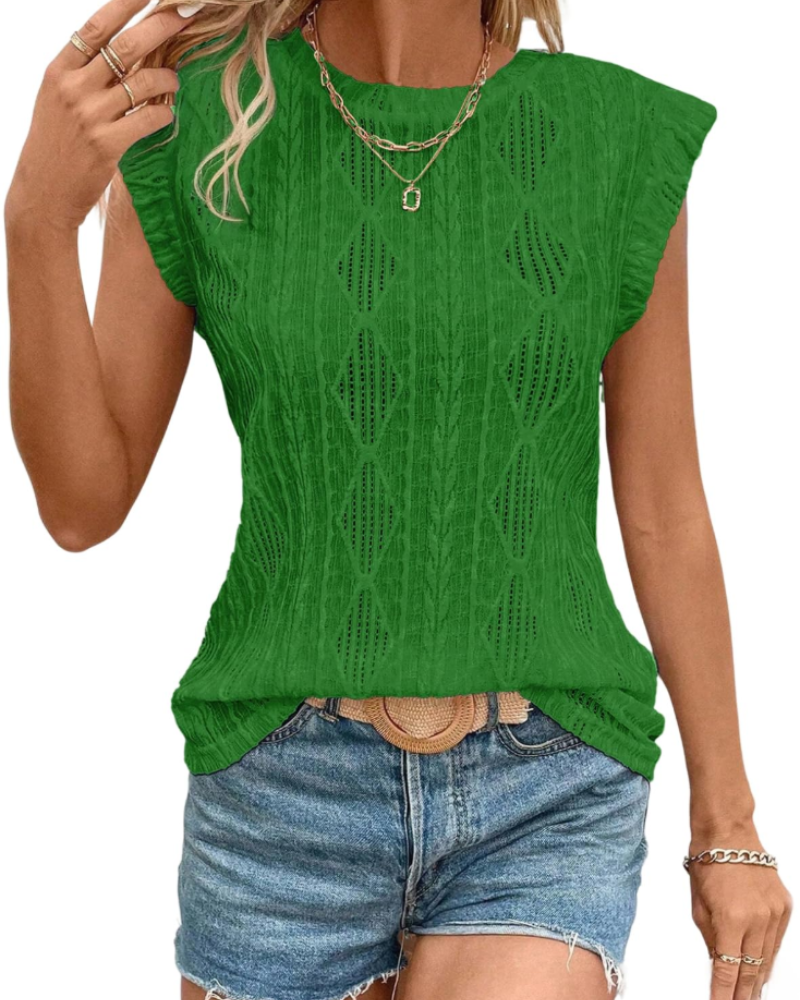 Avery Top Crochet Femme – Lagani teksturirani ženski top bez rukava s okruglim izrezom za ljeto