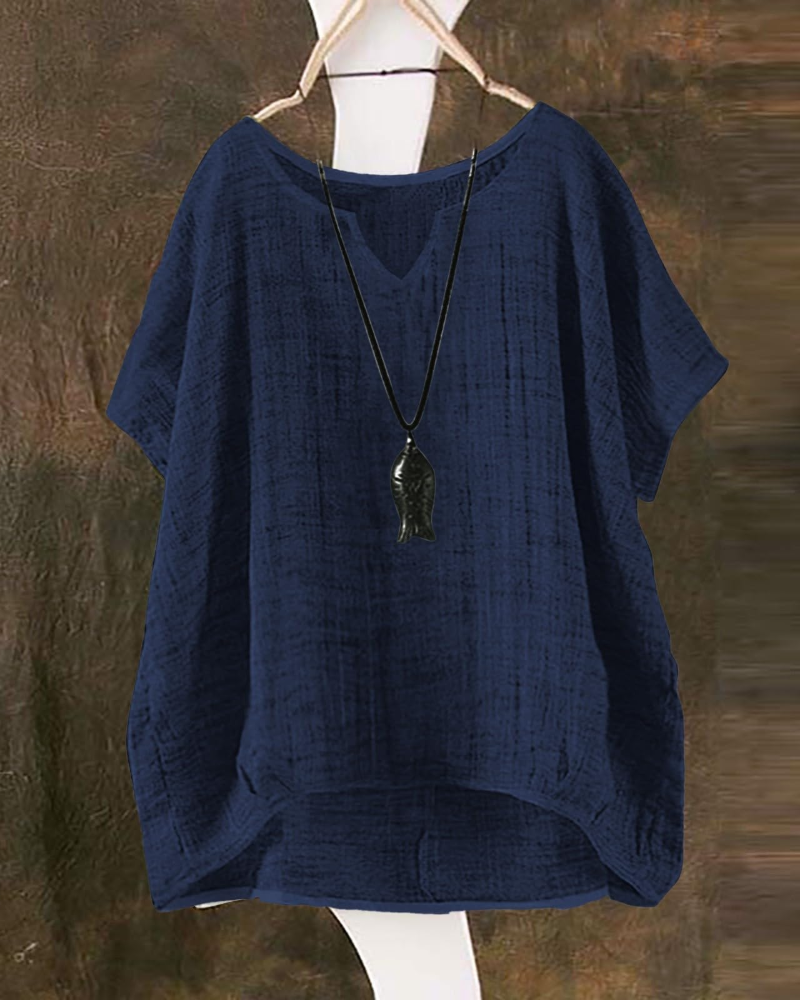 Blusa Anne Donna Estate – Lino Collo Tondo Maniche Corte Taglia Grande