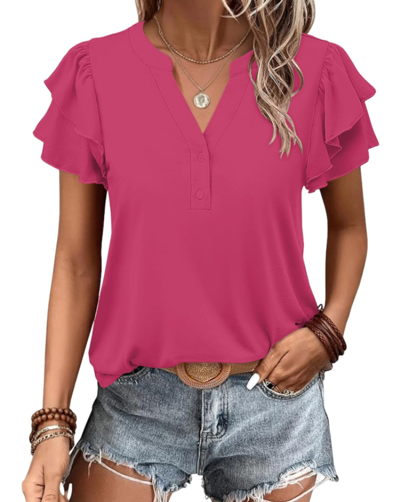 T-shirt Adele Mulher Verão – Decote em V Mangas Curtas Assimétricas