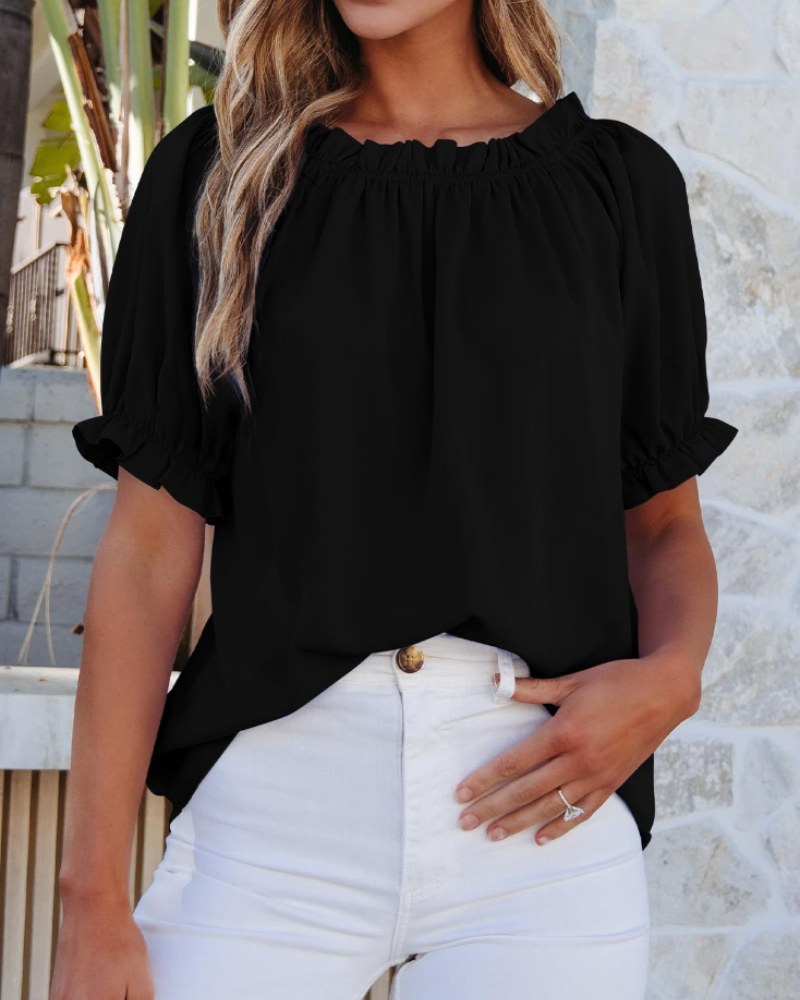 Blusa Sophia para mujer con hombros descubiertos – Top elegante con mangas abullonadas para el verano