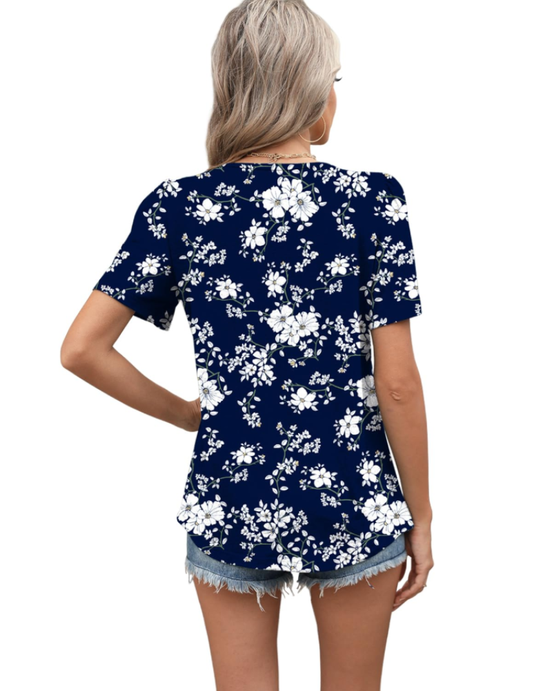 Elena Blouse Femme Été – Florale Manches Courtes Coupe Ample