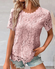 Sophie Bluse Damen Sommer – Spitzen Rundhalsausschnitt Volantärmel
