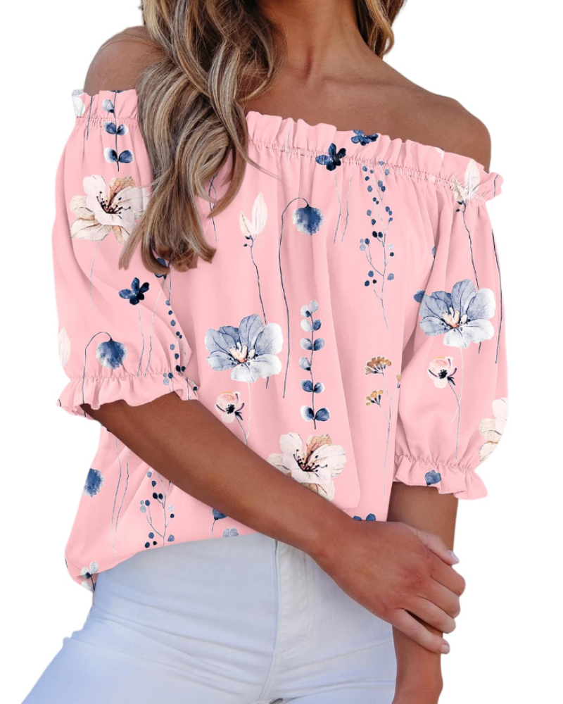 Blusa Sophia Mulher Verão – Ombros Descobertos com Folhos em Musselina Fluida