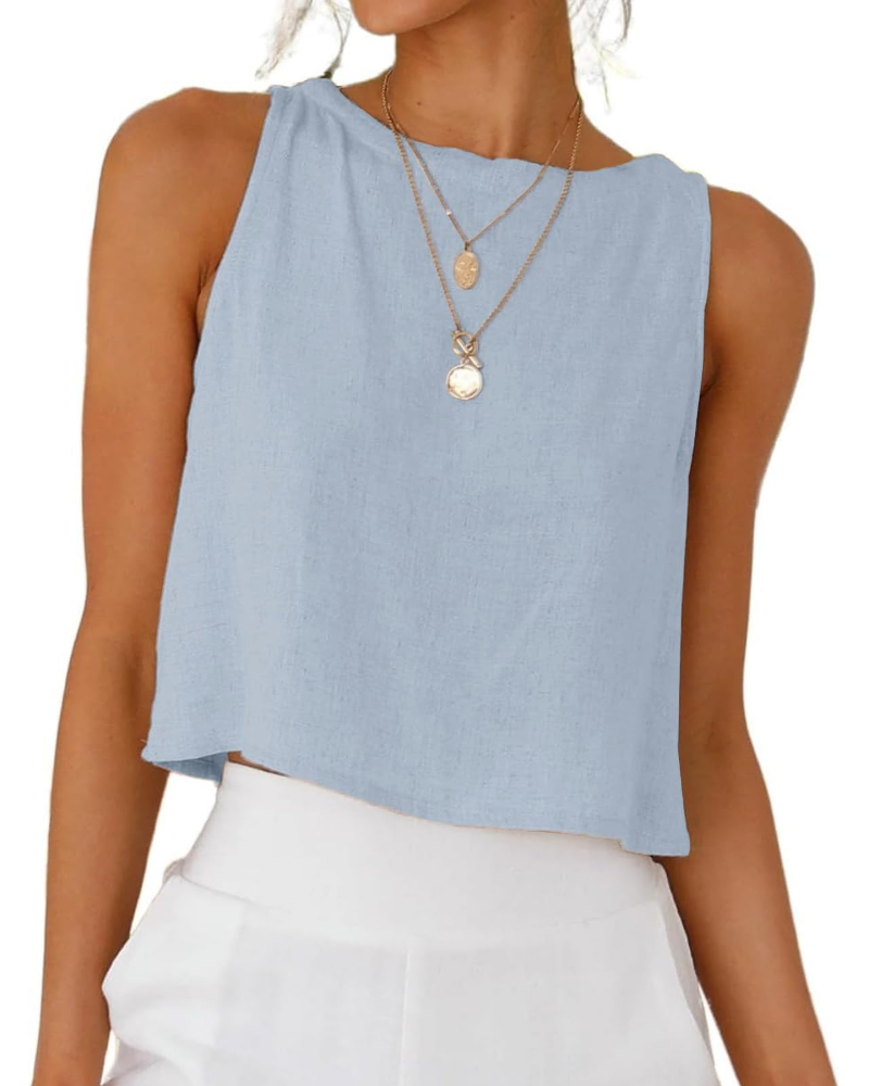 Top Sienna para Mulher em Linho – Blusa Curta Sem Mangas com Botões Elegantes nas Costas