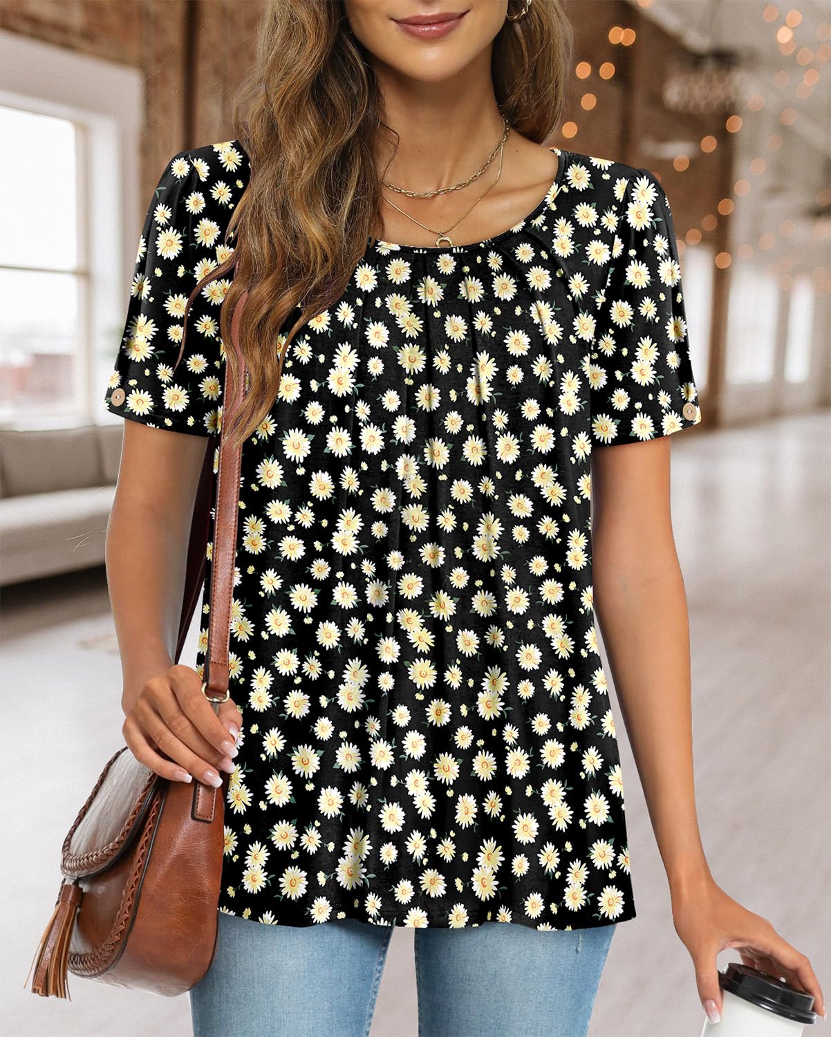 Fairy Chemisier Femme Décontracté – Blouse Fluide Col Rond à Manches Courtes