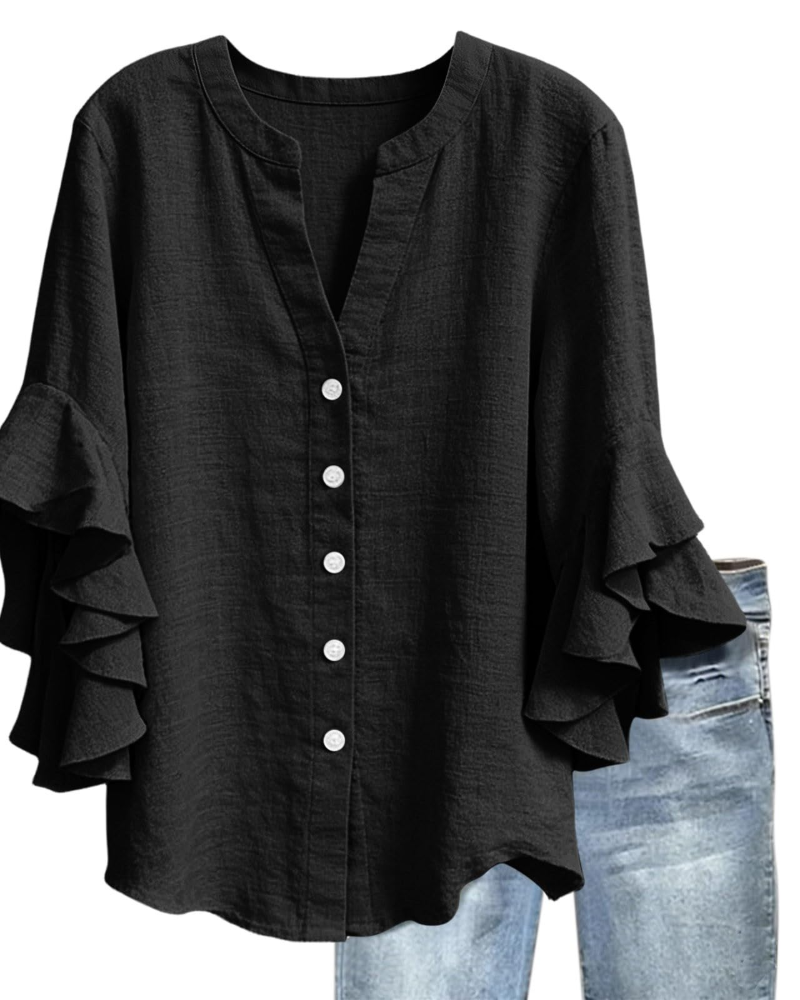 Blusa Megan Donna – Scollo a V Maniche 3/4 con Volant Stampata