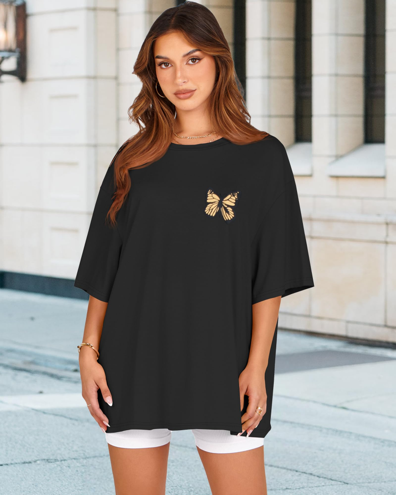 Mia T-Shirt Femme Oversize Imprimé – Haut Décontracté Col Rond à Manches Courtes