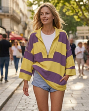 Milagros Sweat Oversize Femme – Pull Col V Rayé à Épaules Tombantes