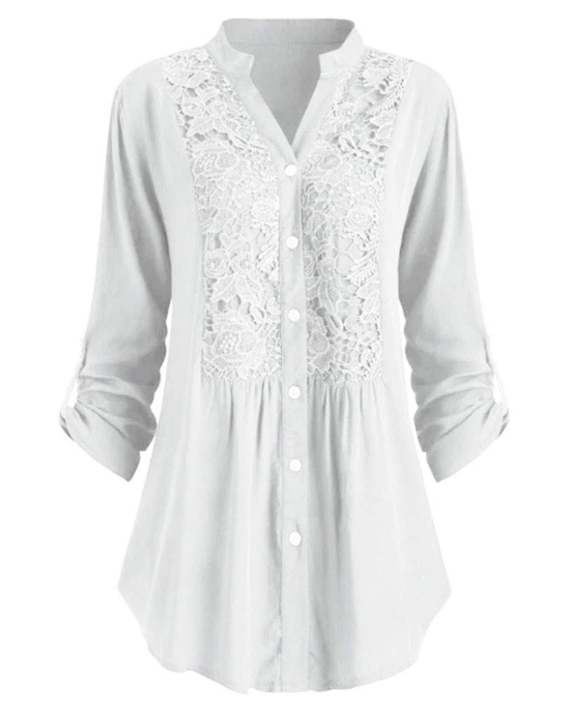 Kratka ženska bluza – lan i pamuk, oversize, V-izrez, elegantna čipka