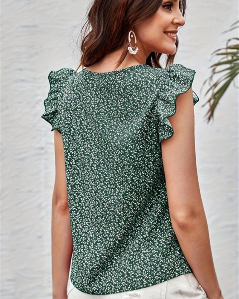 Filomena Damenbluse mit Blumenmuster – Leichte Bluse mit V-Ausschnitt und Volantärmeln