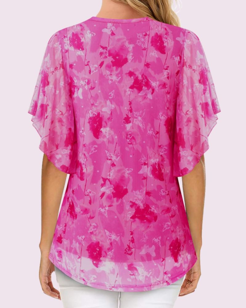Fallyn Chemisier Femme en Maille – Blouse Col V Double Couche à Manches Volantées