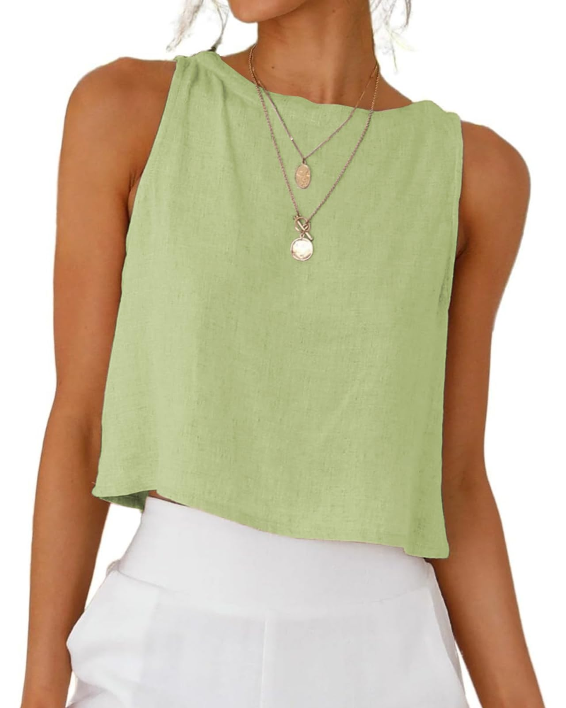 Top Sienna para Mulher em Linho – Blusa Curta Sem Mangas com Botões Elegantes nas Costas