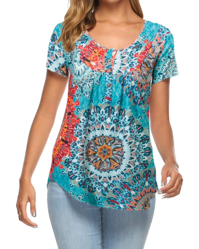 Florinda Tunique Femme Plissée – Blouse Col V Manches Courtes Élégante