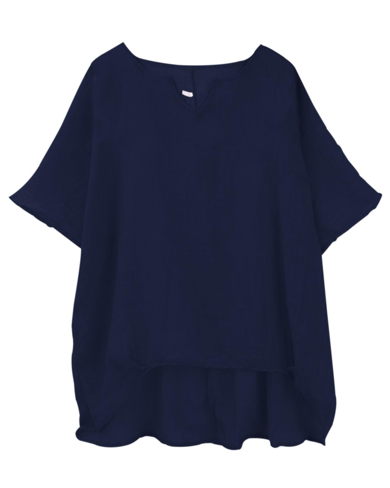 Blusa Anne Donna Estate – Lino Collo Tondo Maniche Corte Taglia Grande